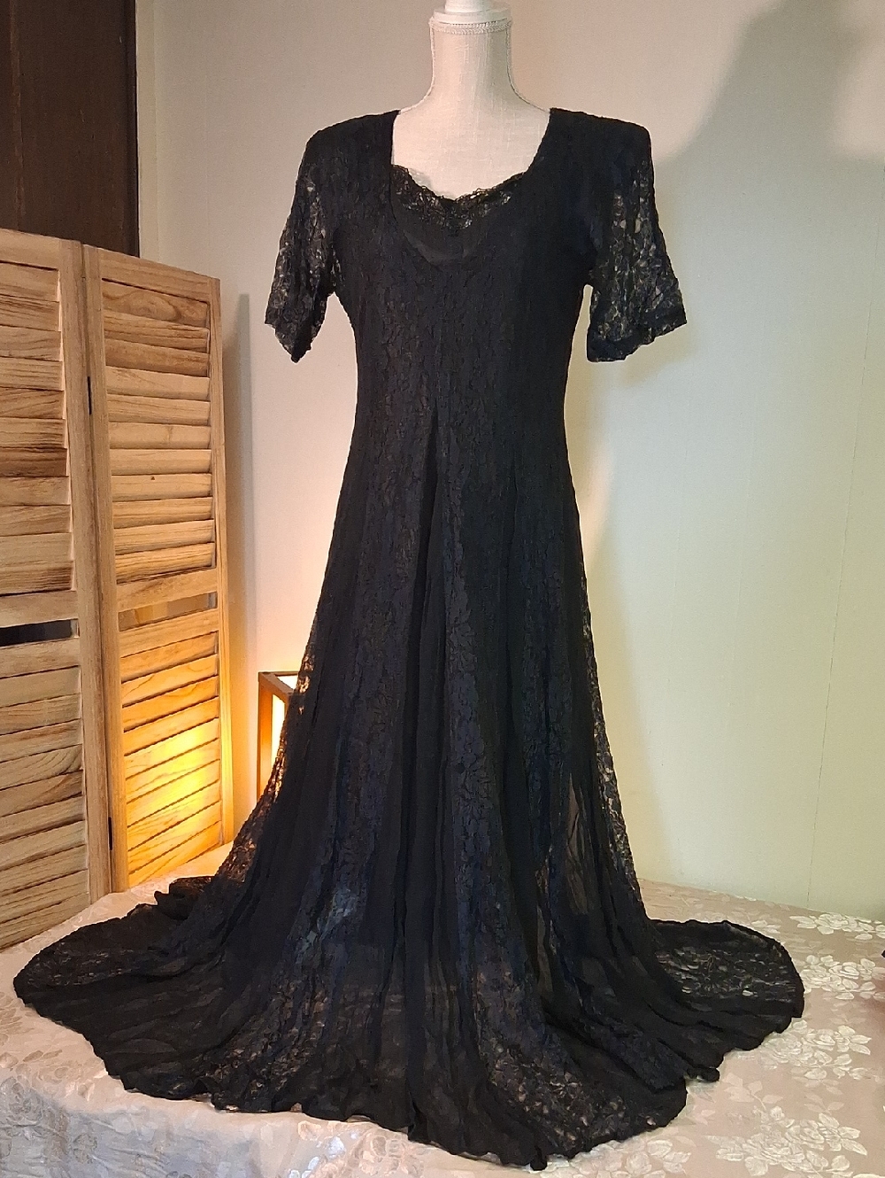 Vintage American Angel Black Lace Detail Dress Size L